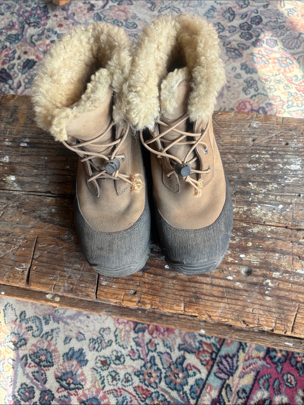 UGG Tan and Dark Brown Shearling-Trim Winter Boots